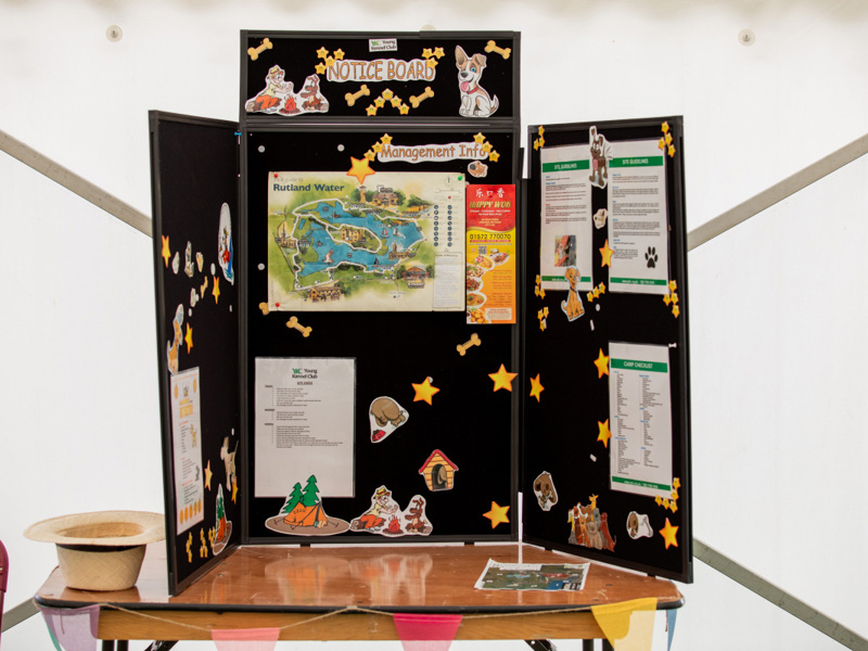 Notice board inside marquee