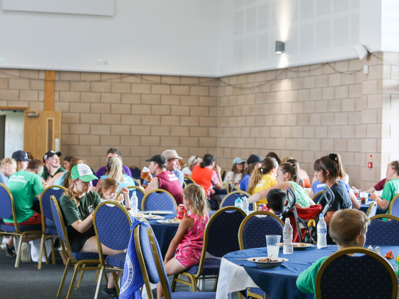 YKC members eating lunch inside 